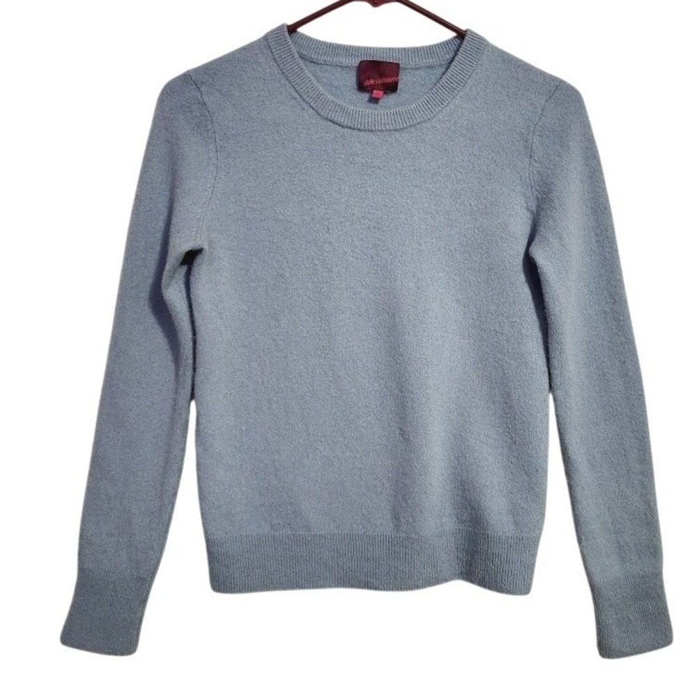STATE CASHMERE Crewneck Cashmere Sweater‎ Dusty Blue Coquette Size S